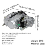 Motorblok 50cc 4-takt – 4 versnellingen – Elektrische start – Handkoppeling + kickstart – 12V