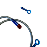 Staalomvlochten remleiding 92cm - met blauw / rood geanodiseerde banjo’s.