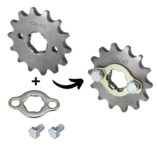 Voortandwiel + borgplaatje 12T, 13T, 14T, 15T, 16T, en 17T