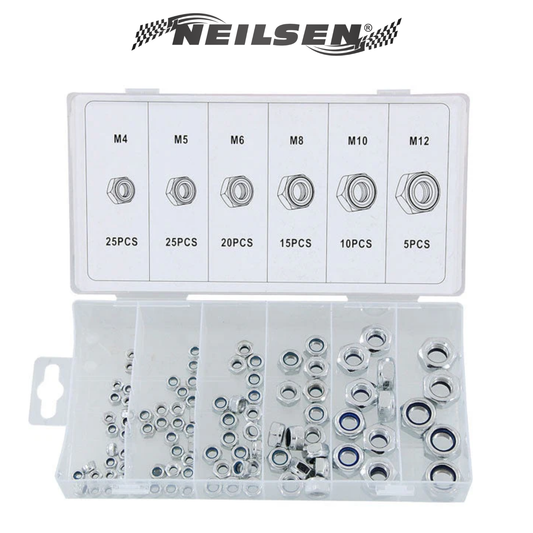 Neilsen 100-delige borgmoer set (nyloc moeren) – M4 t/m M12