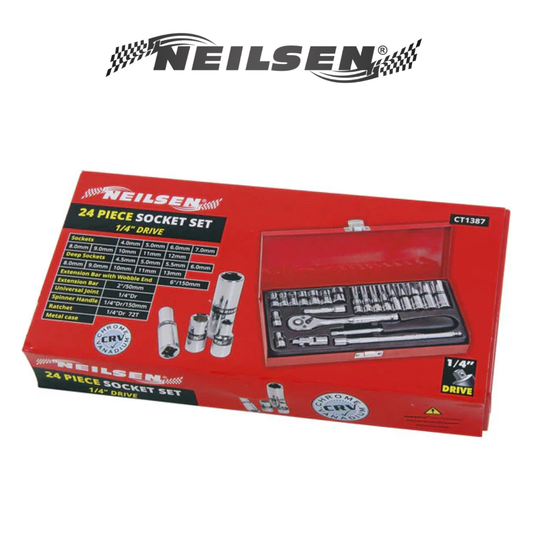 Neilsen - 24-delige dopsleutelset – 1/4" aandrijving Chrome Vanadium