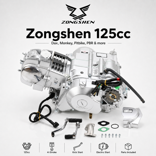 Zongshen 125cc motorblok – elektrisch + kickstart (zilver)
