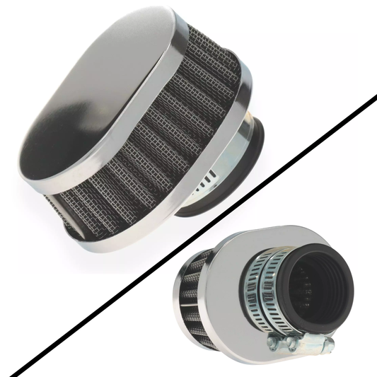 Luchtfilter ovaalvorming chrome met een 38mm aansluiting