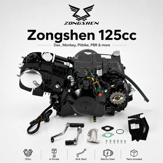 Zongshen 125cc motorblok – elektrisch + kickstart (zwart) - Dax, Monkey, Pitbike