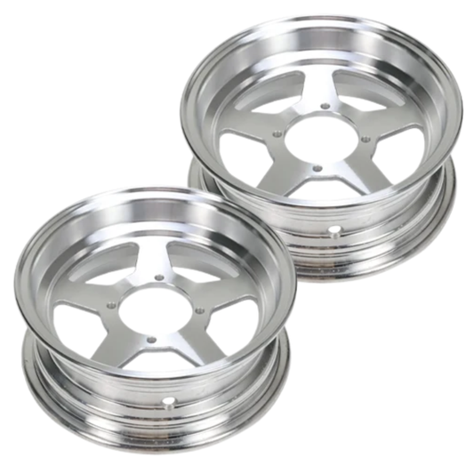 Vijf spaaks velgenset 10 inch - 3.50 x 3.00 geschikt voor Monkey en Dax zilver