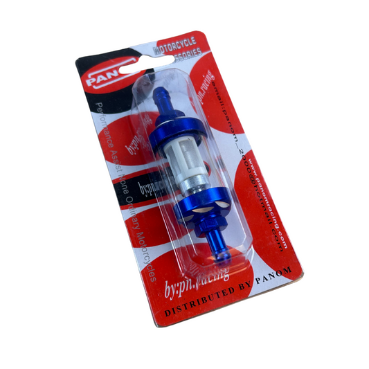 Benzinefilter blauw en doorzichtig CNC voor 5 & 6mm benzinedarm