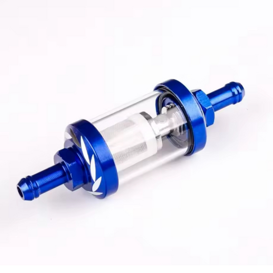 Benzinefilter blauw en doorzichtig CNC voor 5 & 6mm benzinedarm
