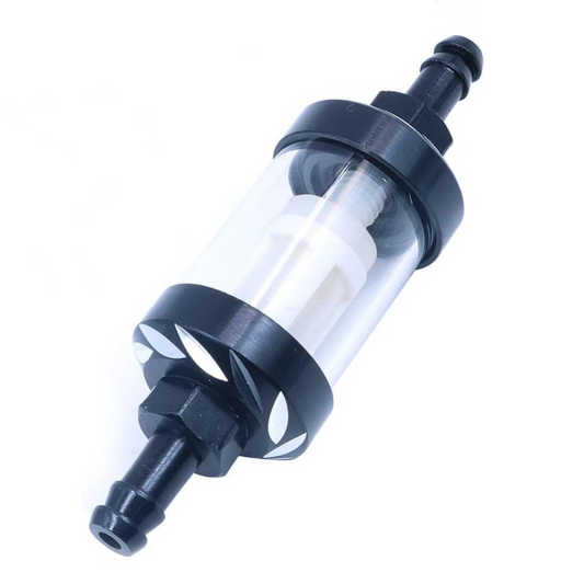 Benzinefilter zwart en doorzichtig CNC voor 5 & 6mm benzinedarm