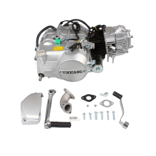 YX 50cc Motorblock Silber mit Elektrostart - Handbuch - 4 Zahnräder.