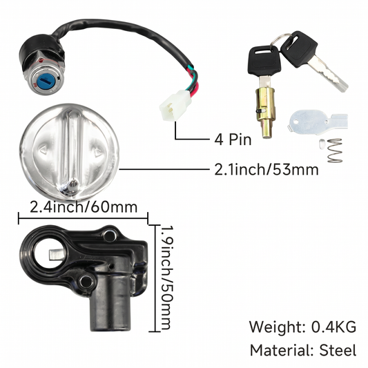 Complete contactslot - stuurslot en zadelslot set voor Dax 12 volt